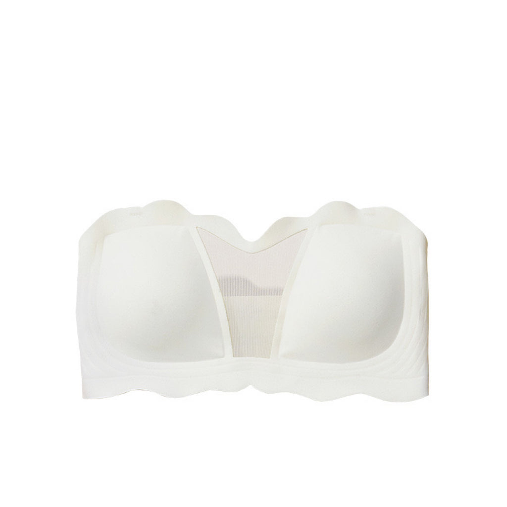 "Plus-Size Model Wearing Ivory Strapless Bandeau Bra"