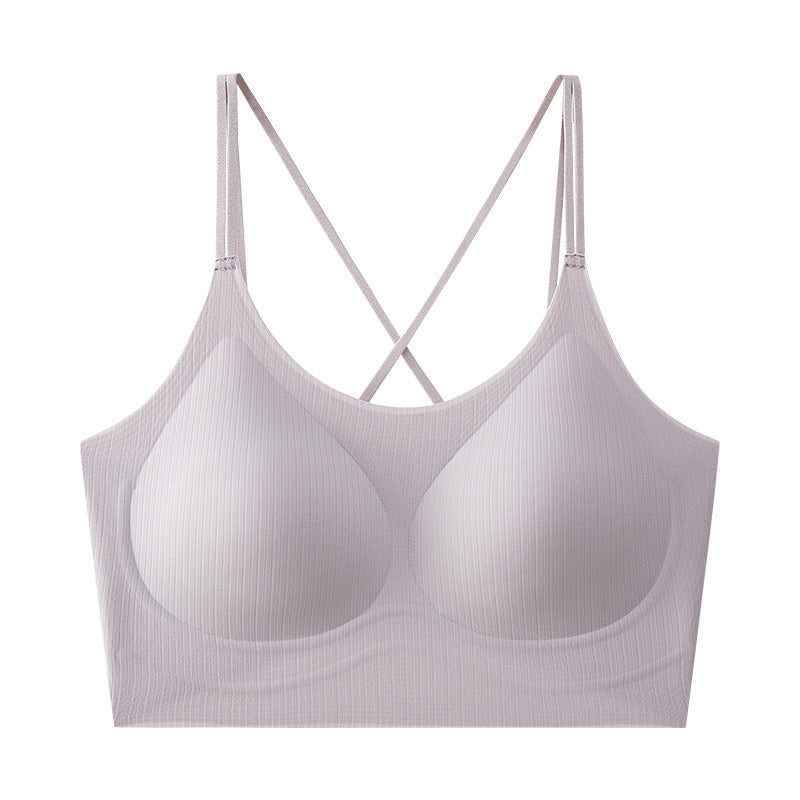 "Lavender ribbed bralette with seamless, supportive fit for comfort"