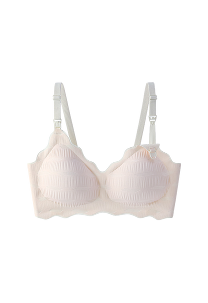 "Pure white, soft nursing bra designed for comfort with practical feeding clasp"