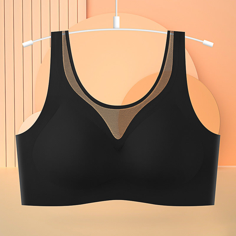 "Black seamless back-smoothing bra, ideal for summer wear, on display"