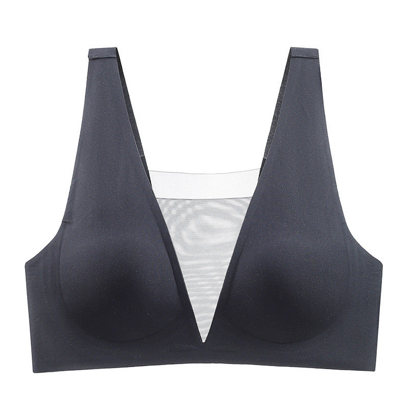 "Sleek black V-mesh design comfort bra, perfect for a seamless back look"