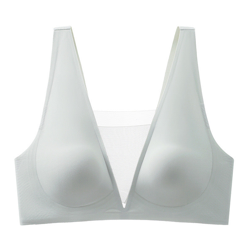 "Sleek gray V-mesh design comfort bra, perfect for a seamless back look"