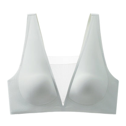 "Sleek gray V-mesh design comfort bra, perfect for a seamless back look"