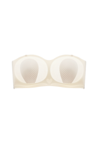 "Strapless nude ice-silk bra with a heart-shaped adhesive for secure, slip-free support"