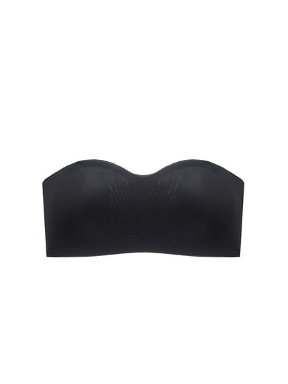 "Black strapless ice-silk bandeau bra, the ultimate in discreet support and summer wear comfort"